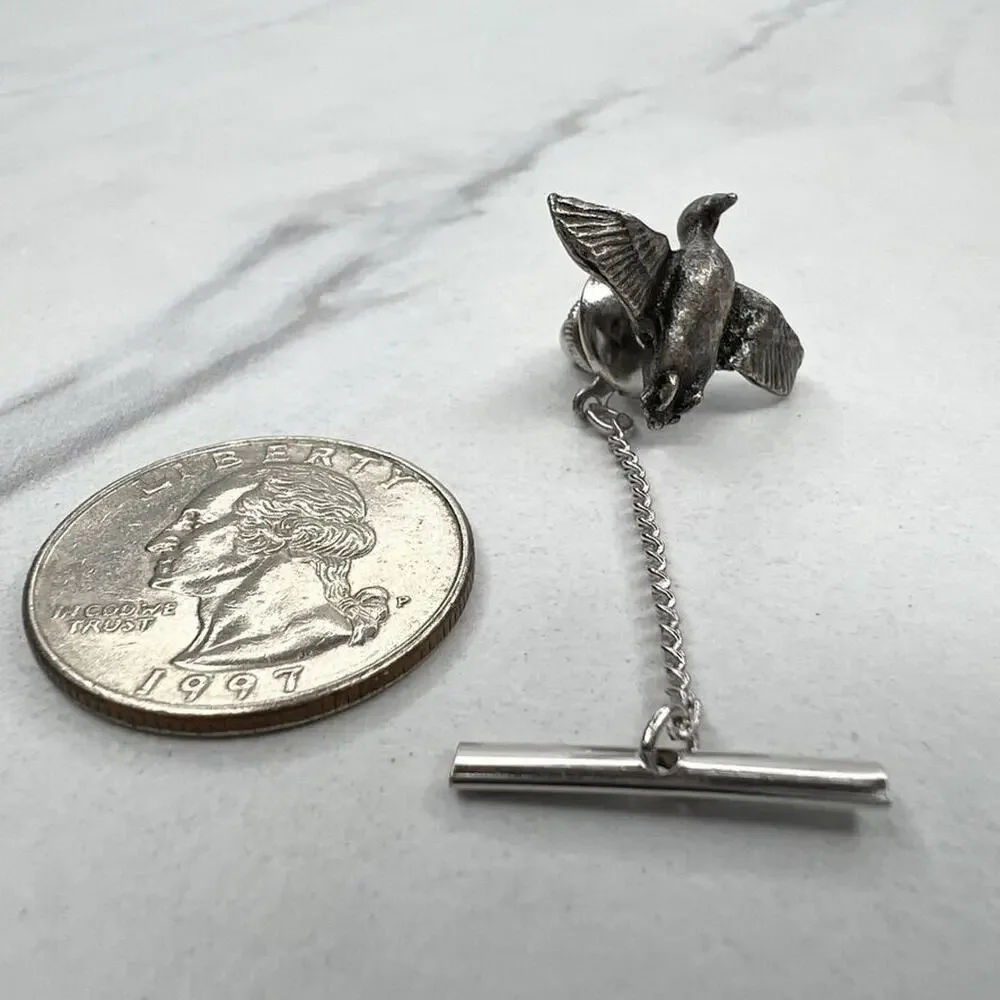 Silver Tone Flying Bird Lapel Tie Tack Pin